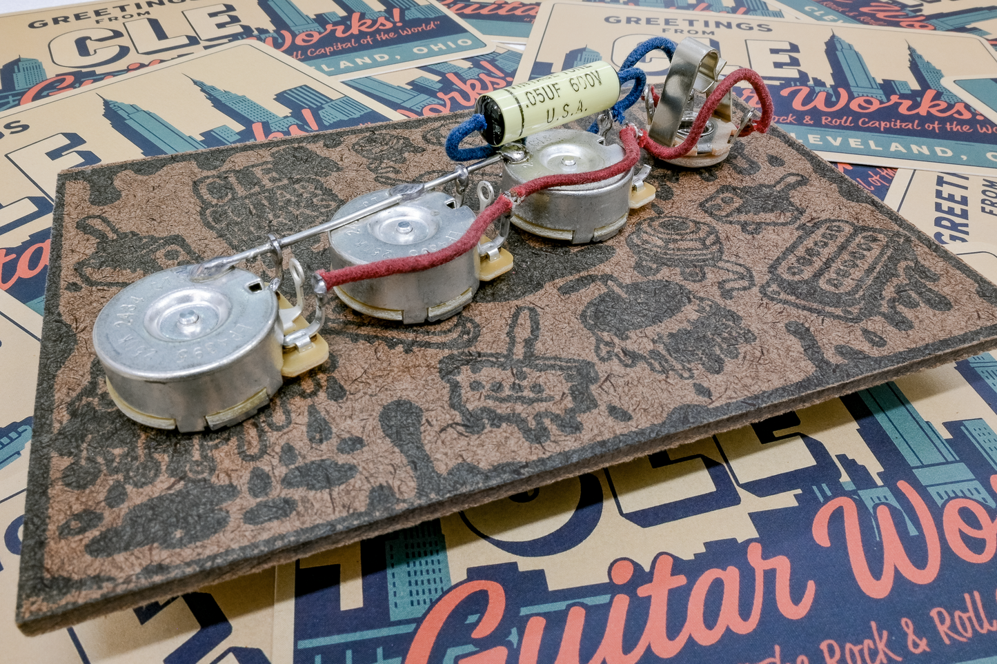 J-Bass Wiring Harness- Vintage Yellow - handcrafted prewired guitar electronics by CLE Guitar Works