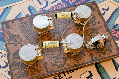 Les Paul Wiring Harness- Vintage Yellow - handcrafted prewired guitar electronics by CLE Guitar Works