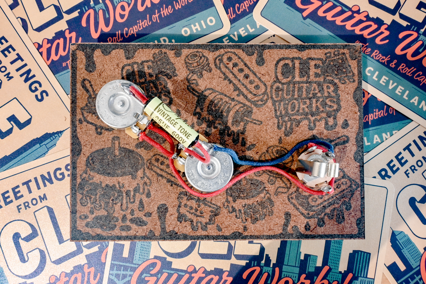 P-Bass Wiring Harness- Vintage Yellow - handcrafted prewired guitar electronics by CLE Guitar Works