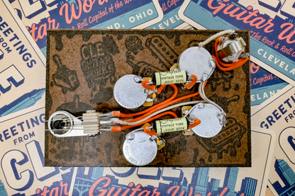 SG Wiring Harness- Vintage Yellow - handcrafted prewired guitar electronics by CLE Guitar Works