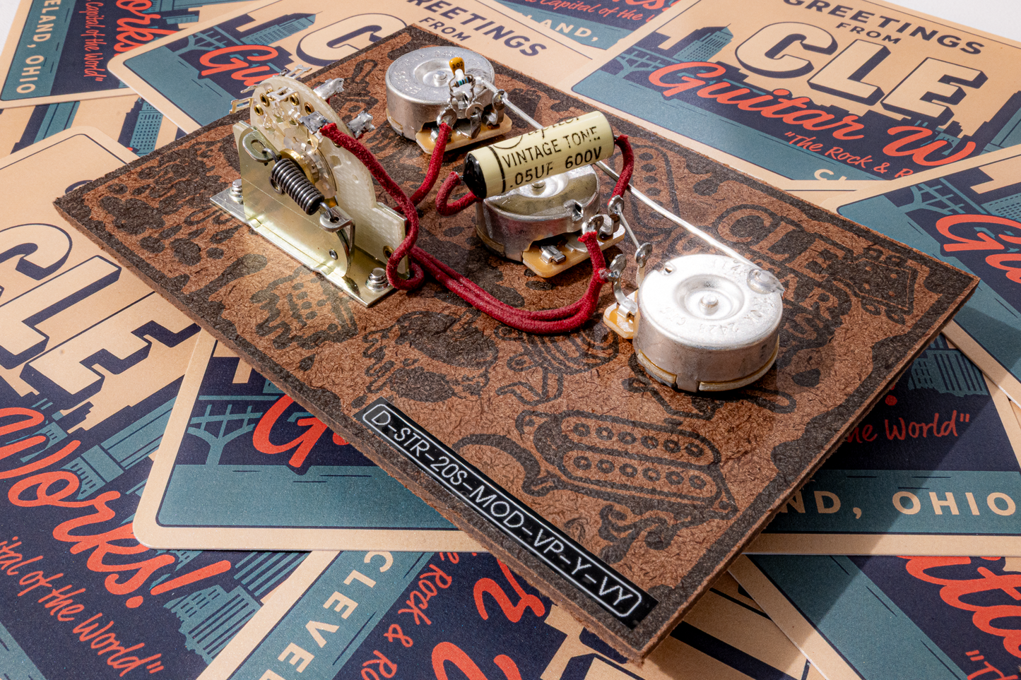 Strat Wiring Harness- Vintage Yellow - handcrafted prewired guitar electronics by CLE Guitar Works