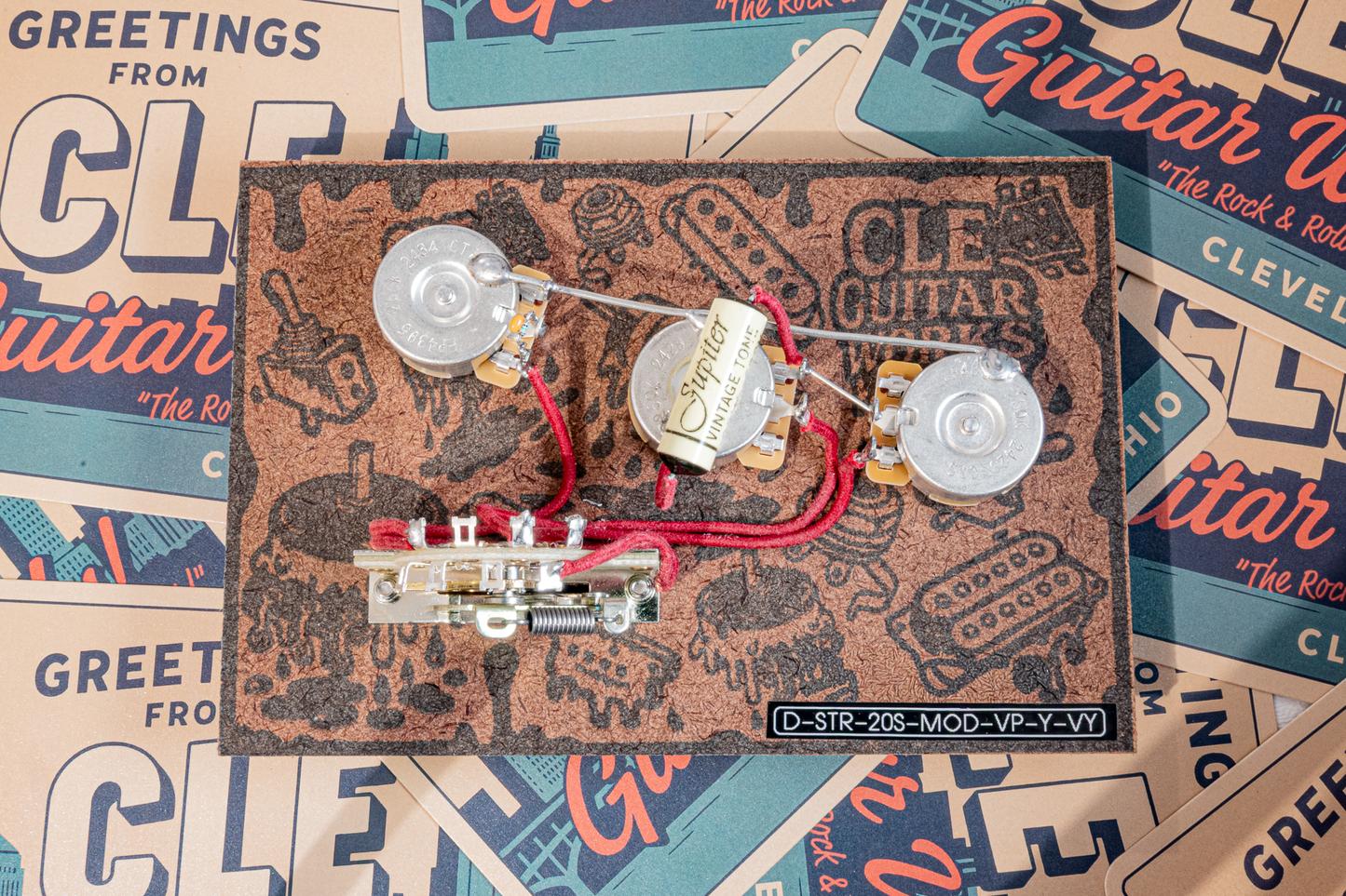 Strat Wiring Harness- Vintage Yellow - handcrafted prewired guitar electronics by CLE Guitar Works