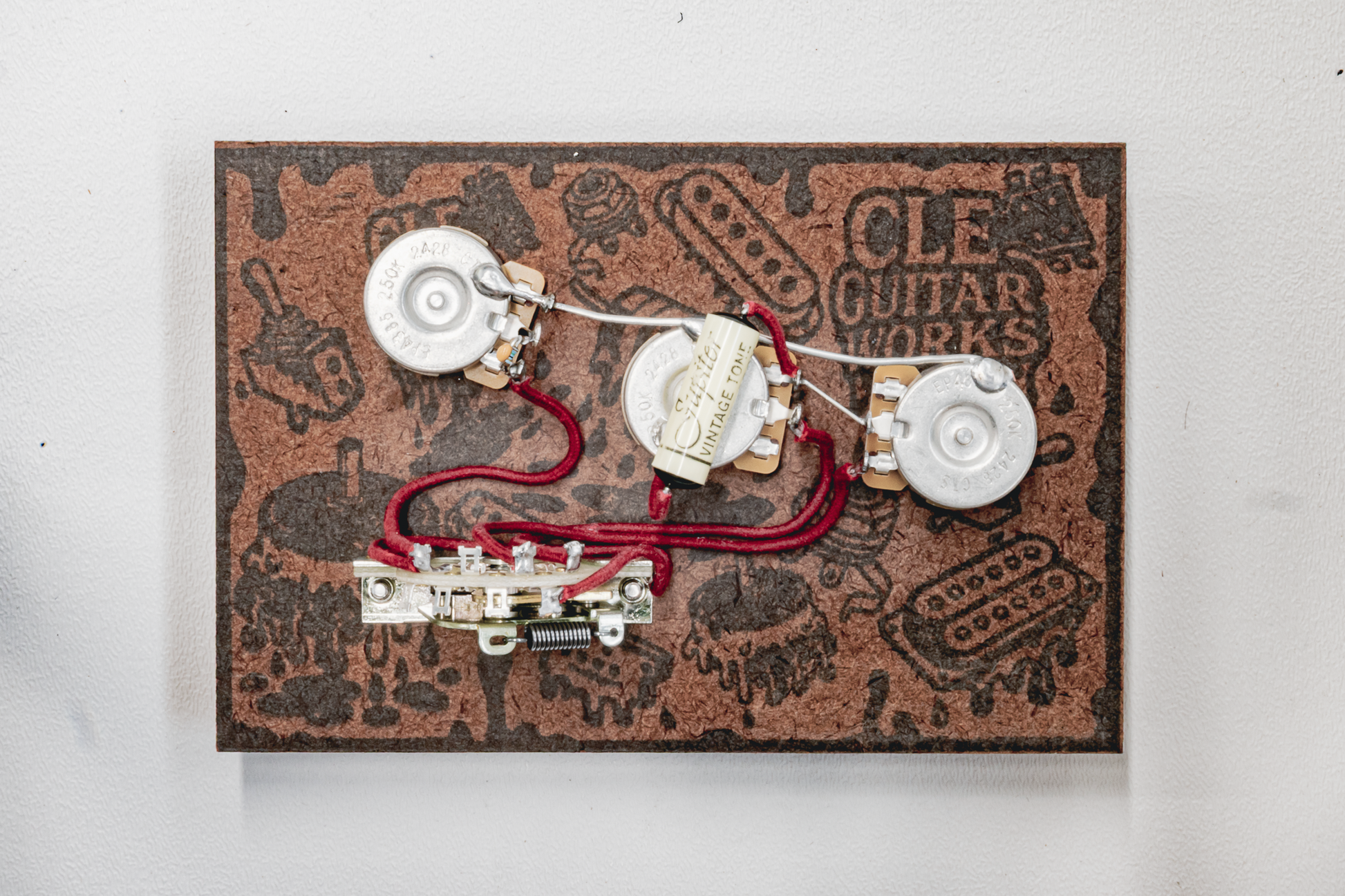 Strat Wiring Harness- Vintage Yellow - handcrafted prewired guitar electronics by CLE Guitar Works