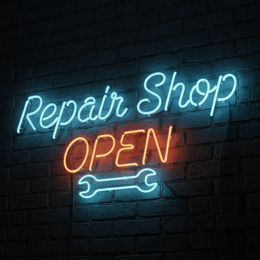 says "Repair Shop Open"