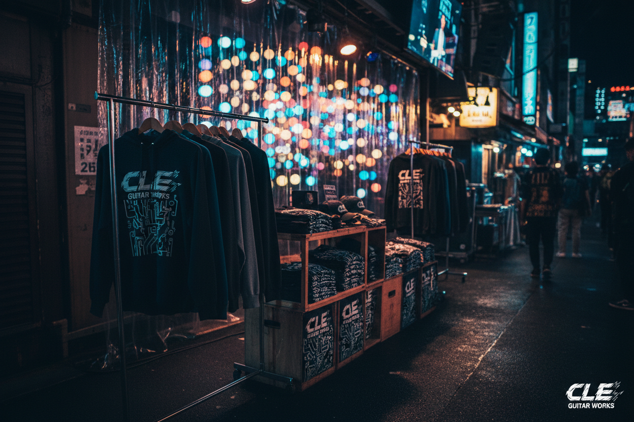 CLE Guitar Works branded merchandise and hoodies