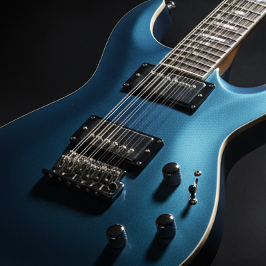 Dark shadows black background 12 string electric guitar